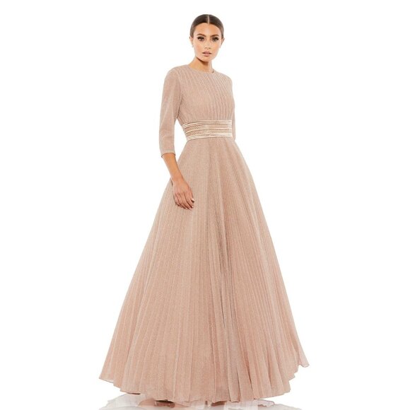 Mac Duggal Dresses & Skirts - Mac Duggal Shimmering Pleated A-Line 3/4 Sleeve Gown Rose Gold 6 #8617